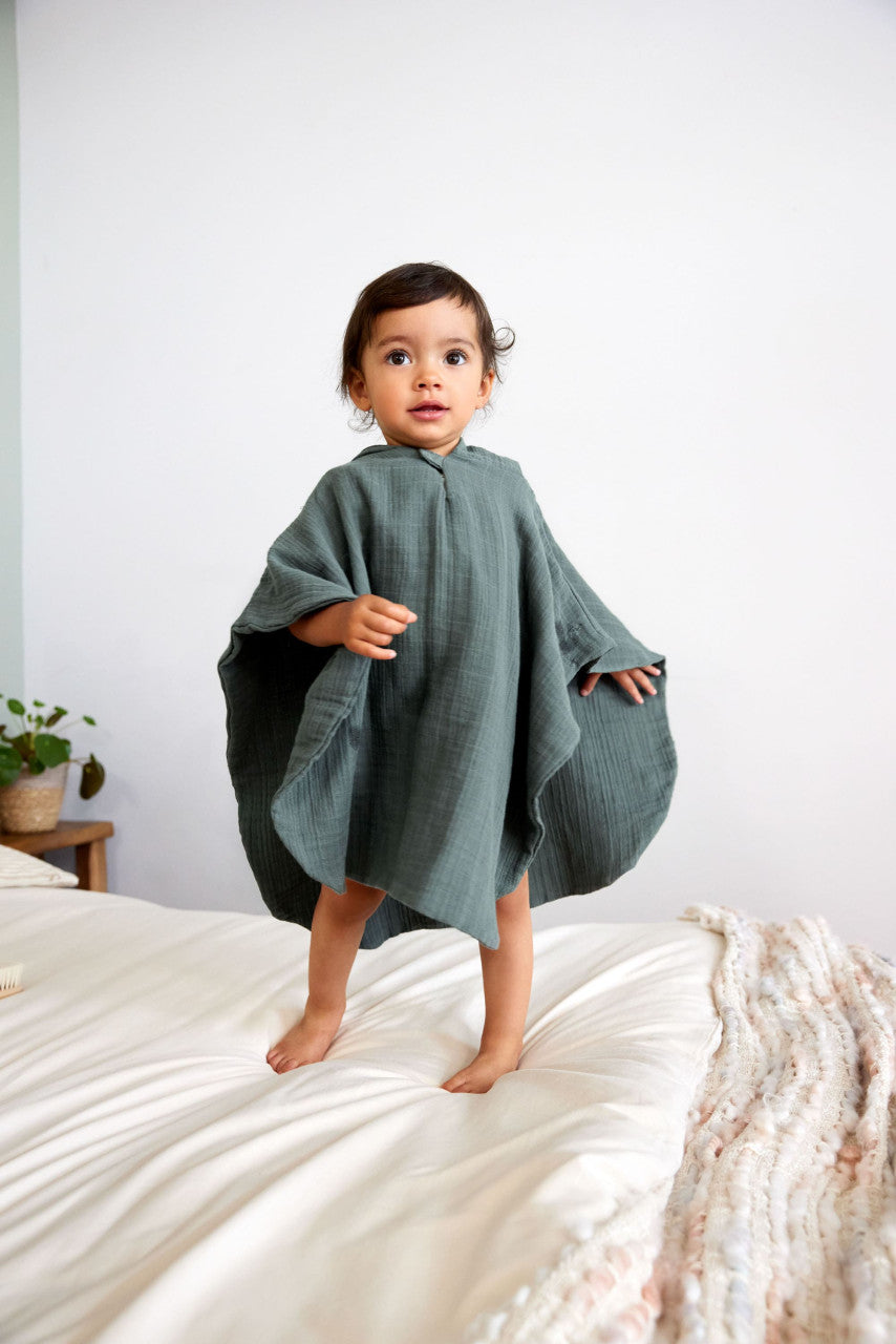 Badeponcho Kinder aus Musselin, Petrolgrün