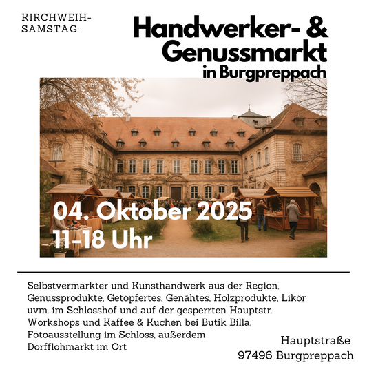 Genuss- und Handwerkermarkt 4.10.25 Burgpreppach